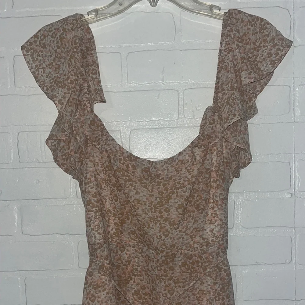 Twenty Ten Womens Mini Dress Pink and Beige Ruffle Sleeves Spring A-line Large - Picture 5 of 13